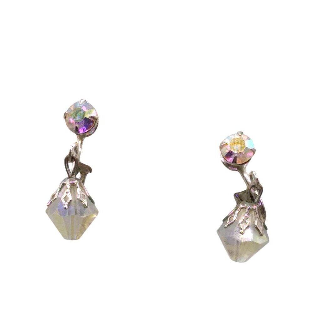 Vintage Rainbow AB Crystal Dangle Drop Earrings, Sparkly Faceted Glass Beads